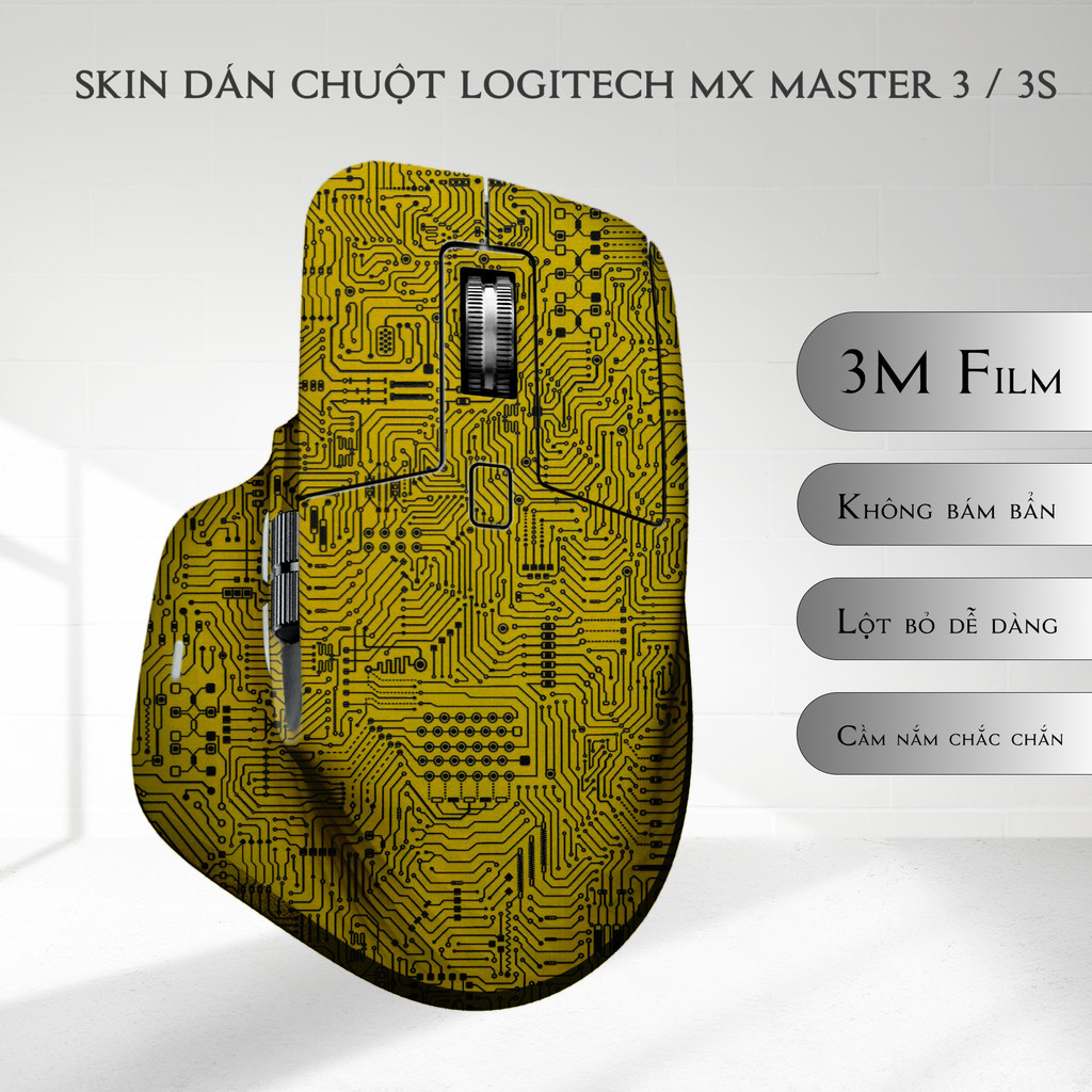 Skin dán chuột Logitech MX Master 3, 3s mẫu mạch điện vàng | Film 3M | Custom theo yêu cầu
