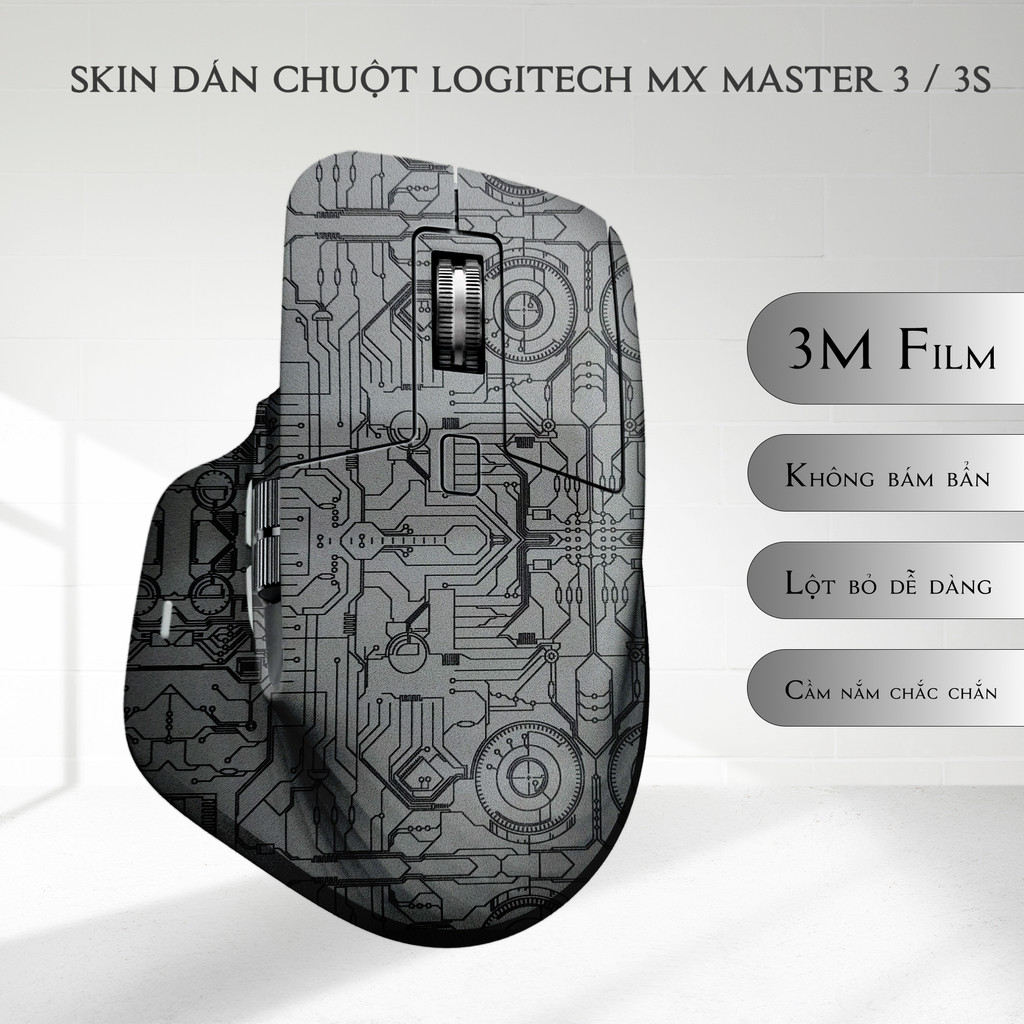Skin dán chuột Logitech MX Master 3, 3s mẫu Mạch điện xám | Film 3M | Custom theo yêu cầu