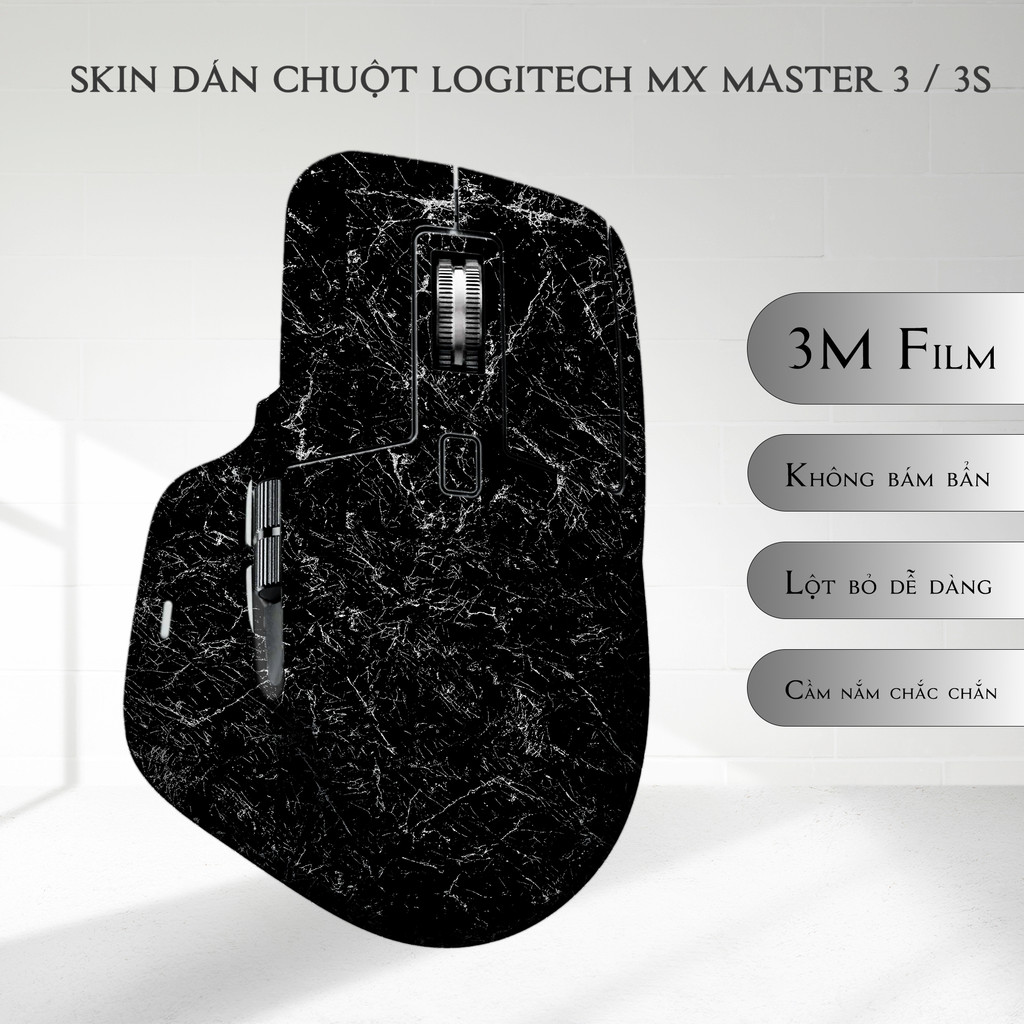 Skin dán chuột Logitech MX Master 3, 3s mẫu Vân đá trắng stic049b | Film 3M | Custom theo yêu cầu