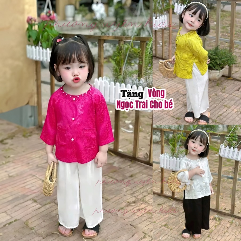 (BBTT02)Bộ bà ba Truyền Thống (8kg-32kg) cho bé gái ,  Lụa gấm Mềm Mịn