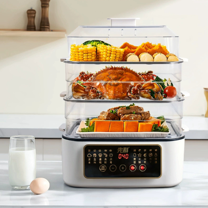 Nồi Hấp Điện Cao Cấp Đa Chức Năng 3 Tầng Inox,Tủ Hấp Công Suất Lớn BH 12 Tháng, Có Hẹn Giờ U21
