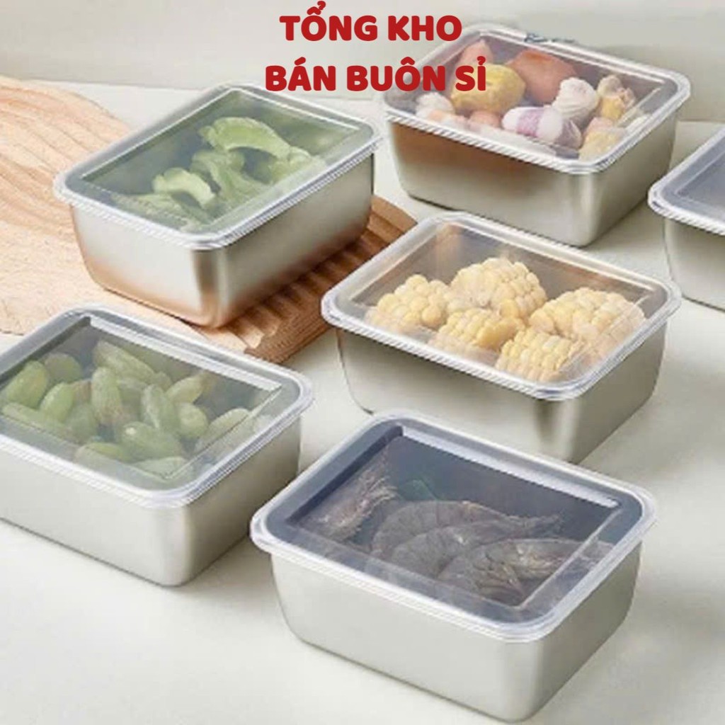 BỘ HỘP ĐỰNG ĐỒ ĂN INOX 304 – Hộp Đựng Thực Phẩm An Toàn,Tiện Lợi,Không Bám Mùi,Combo 5 Hộp Inox Để Tủ Lạnh