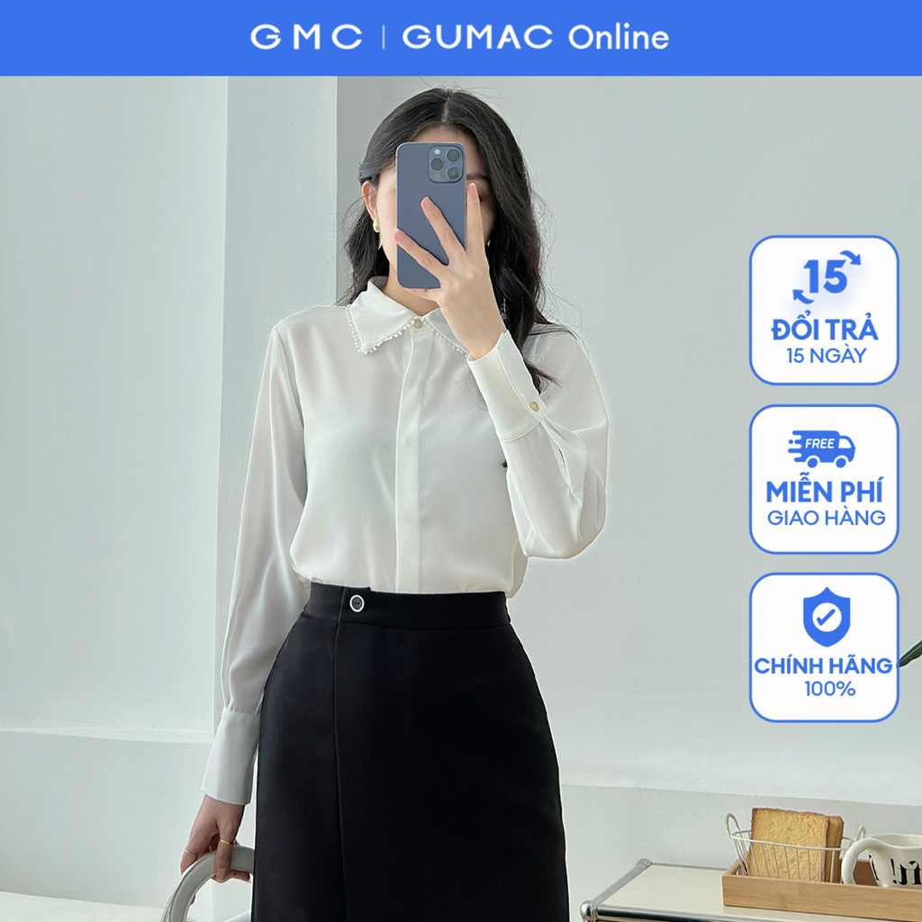 Áo sơ mi cổ viền ren thời trang GUMAC LAE1119 | Shopee Việt Nam