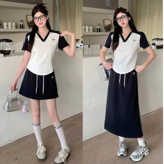 Set thiết kế thun nữ cổ bẻ cộc tay hàng Quảng Châu, set áo và chân váy babytee form vừa tiểu thư nhẹ nhàng, set đồ nữ