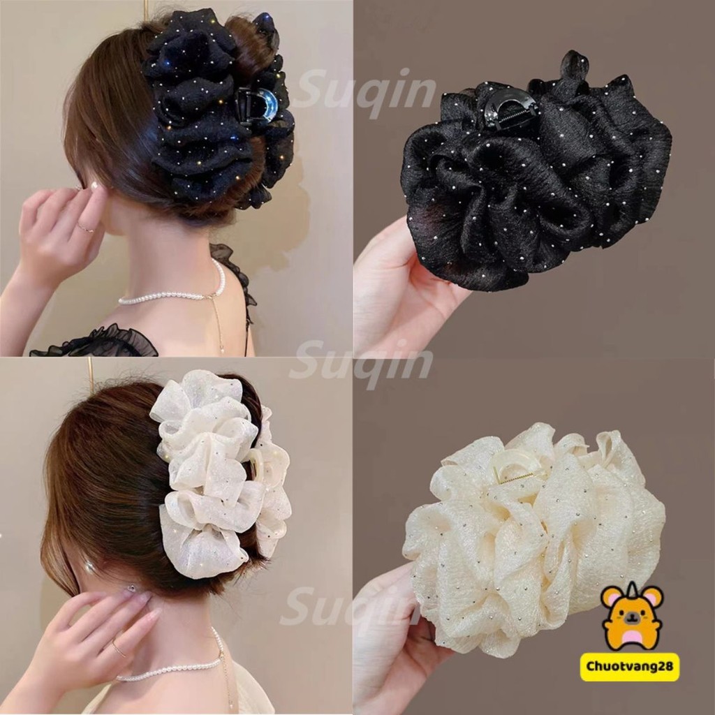 Kẹp Tóc Càng Cua Bản To Đính Nơ Đá Lấp Lánh Phong Cách Hàn Quốc Cho Nữ