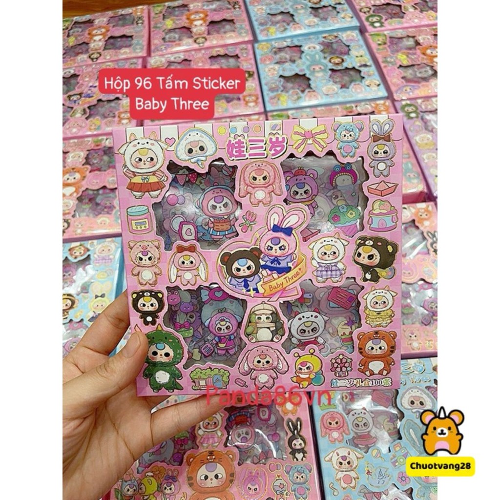 Hộp 96 Tấm Sticker Baby Three Chống Thấm Nước Dễ Thương - Dùng Để Trang Trí Đồ Dùng Cá Nhân - Quà Tặng Cho Bé