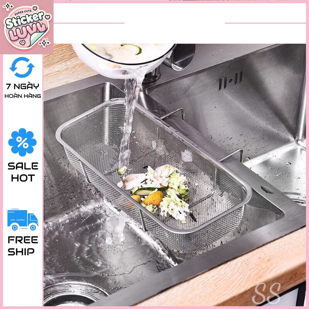 Rổ lưới inox rửa rau củ quả Dáng Dài cài bồn rửa chén bằng thép không ...