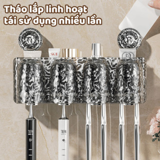Kệ Để Bàn Chải Đánh Răng Hút Tường Kèm 4 Cốc Tiện Lợi, Kệ Để Đồ Đa Năng Trong Suốt Chịu Lực Tốt Life Plus - KDR04