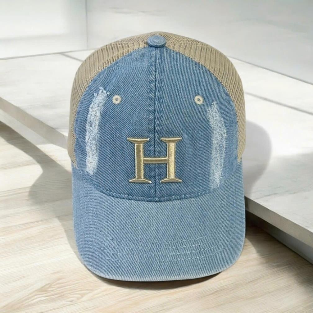 (Hàng VNXK) Nón kết, mũ lưỡi trai thêu Chữ A theo tên vải jeans phối lưới form chuẩn (Ảnh thật)
