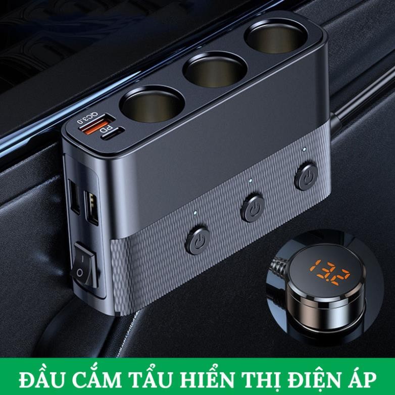 Bộ Chia Tẩu Sạc Ô To C28 VERSION 7 Hỗ Trợ Cổng Sạc Nhanh Type C 30W và QC3.0 – Công Suất 127W
