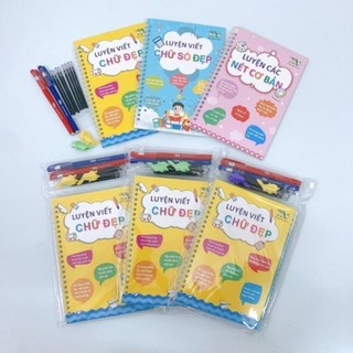 [Chuẩn NXB] Sách – Combo 3 cuốn vở tập viết tự xóa luyện nét cơ bản, luyện chữ đẹp, luyện chữ số đẹp cho bé