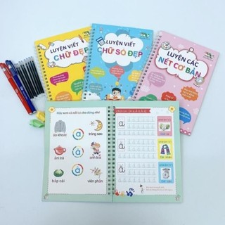 [Chuẩn NXB] Sách – Combo 3 cuốn vở tập viết tự xóa luyện nét cơ bản, luyện chữ đẹp, luyện chữ số đẹp cho bé
