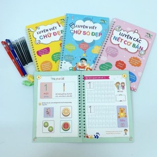 [Chuẩn NXB] Sách – Combo 3 cuốn vở tập viết tự xóa luyện nét cơ bản, luyện chữ đẹp, luyện chữ số đẹp cho bé