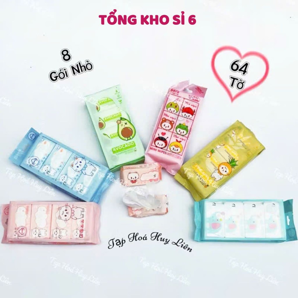 Set 8 Gói Khăn Giấy Ướt Mini – Khăn Giấy Ướt An Toàn Thiết Kế Dễ Thương,Bịch Khăn Ướt Nhỏ Gọn Dễ Dàng Mang Theo