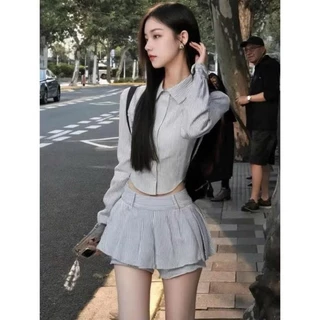 Set áo sơ mi kẻ sọc dài tay kèm quần váy xếp ly TABISHOP Set đồ nữ sang chảnh đi học đi chơi hottrend Douyin(41)
