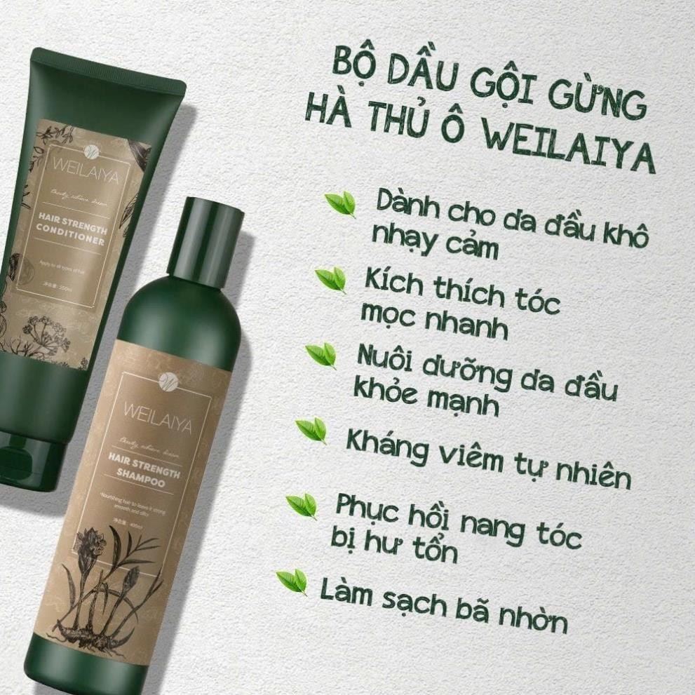 Combo Dầu Gội Xả Gừng Weilaiya Hạn Chế Rụng Tóc, Kích Thích Mọc 400ml, 250ml