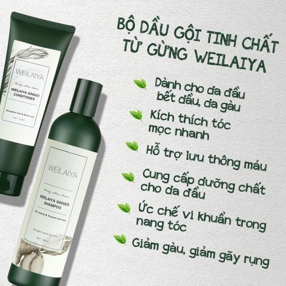 Combo Dầu Gội Xả Gừng Weilaiya Hạn Chế Rụng Tóc, Kích Thích Mọc 400ml, 250ml