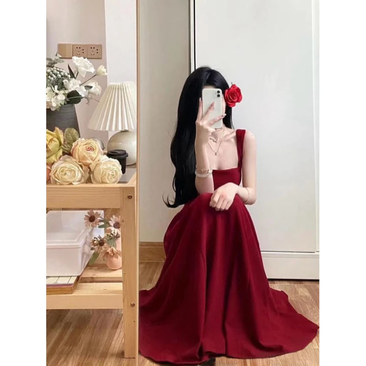 ĐẦM ĐỎ ĐI TIỆC, ĐI CHƠI, ĐI ĂN CƯỚI CỰC SANG CHẢNH, ĐẦM VÁY BASIC PHONG CÁCH minimalist, ĐẦM VÁY BASIC SANG TRỌNG