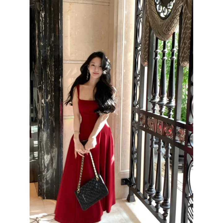 ĐẦM ĐỎ ĐI TIỆC, ĐI CHƠI, ĐI ĂN CƯỚI CỰC SANG CHẢNH, ĐẦM VÁY BASIC PHONG CÁCH minimalist, ĐẦM VÁY BASIC SANG TRỌNG
