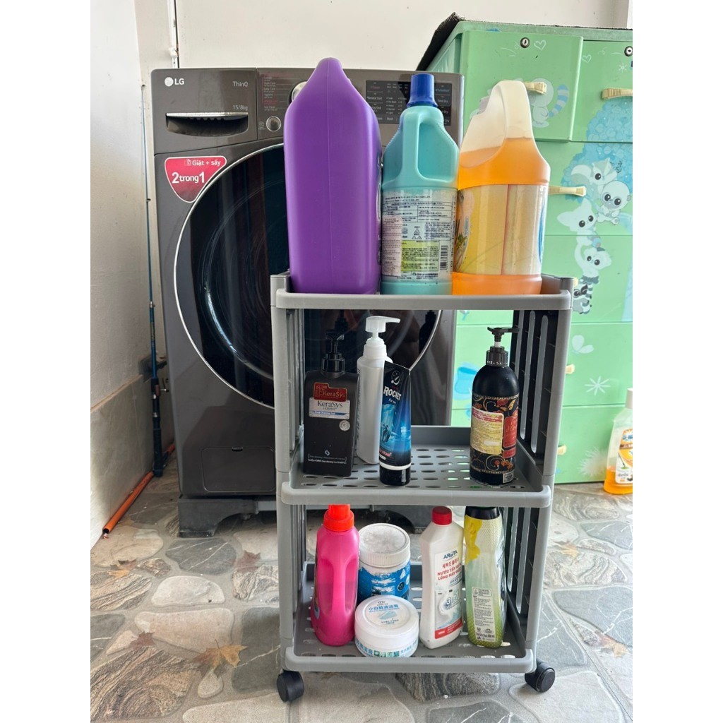 kệ dựng đồ đa năng 3 tầng- Kệ đựng đồ giặt , phòng tắm chống thấm nước 3 ,4 tầng có bánh xe 360 ( loại 1) 388