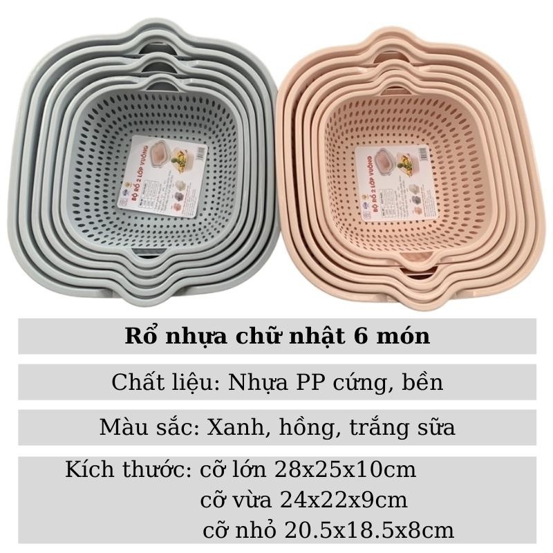 Rổ nhựa chữ nhật kèm chậu bộ 6 món , rổ rửa rau củ hoa quả hàng cao cấp ...
