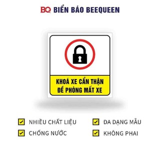 Biển báo nhắc nhở KHOÁ XE CẨN THẬN ĐỀ PHÒNG MẤT XE cho quý khách ra vào cửa hàng 20x20cm