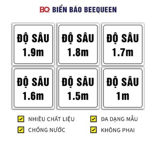 Biển báo ĐỘ SÂU 1m 1.5m 1.6m 1.7m 1.8m 1.9m 2m cho bãi biển hồ bơi 20x20cm - BQ