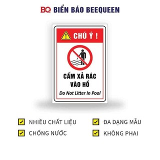Biển cảnh báo CẤM XẢ RÁC VÀO HỒ 20x30cm cho bãi biển hồ bơi - BQ