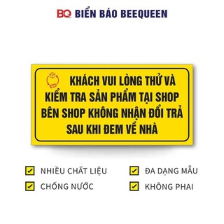 Biển báo KHÔNG ĐỔI TRẢ HOÀN TRẢ KHI ĐEM HÀNG VỀ NHÀ, KIỂM TRA SẢN PHẨM TẠI SHOP N112