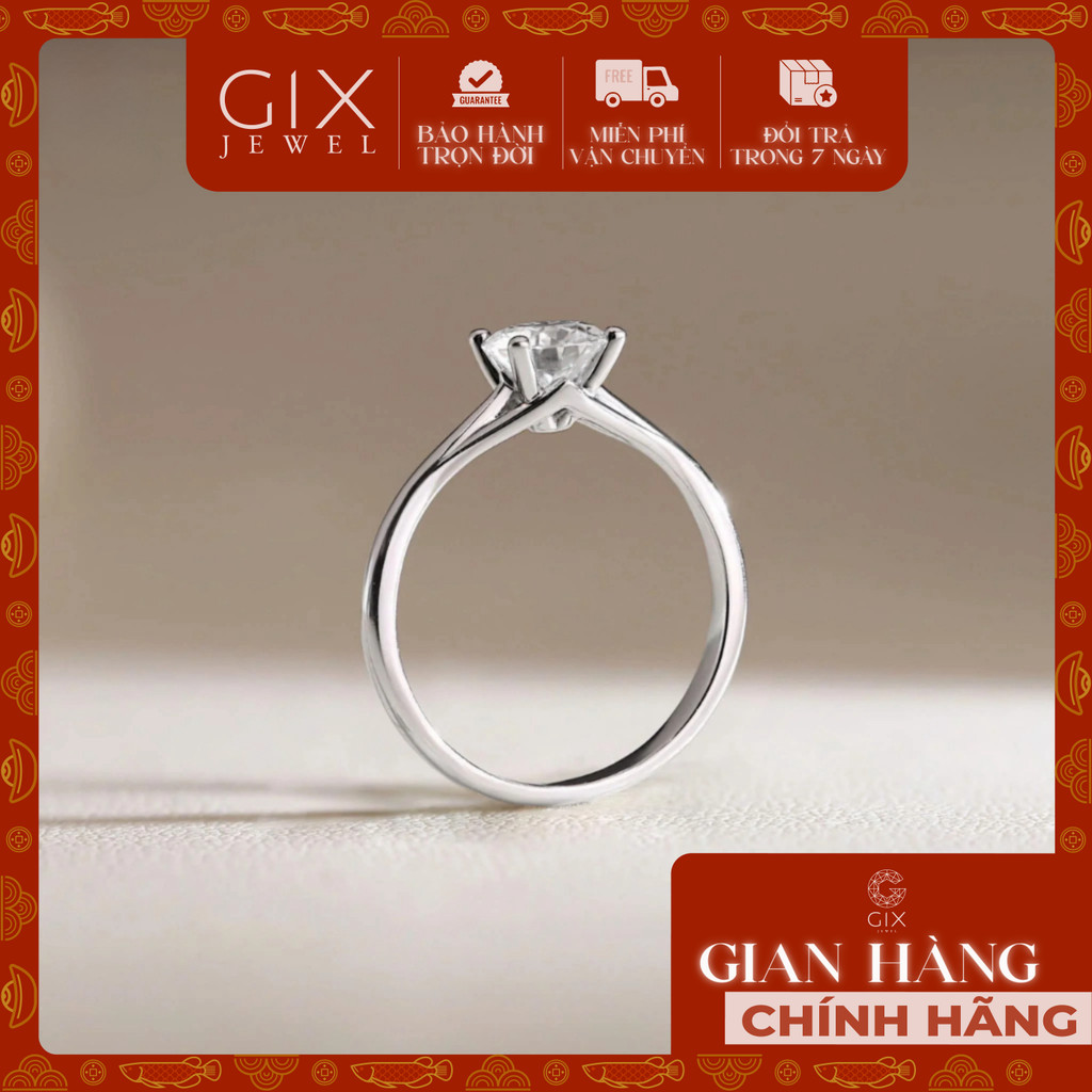 Nhẫn cầu hôn bạc mạ vàng đính kim cương nhân tạo round vàng tây 10k 18k đẹp giá rẻ Gix Jewelry