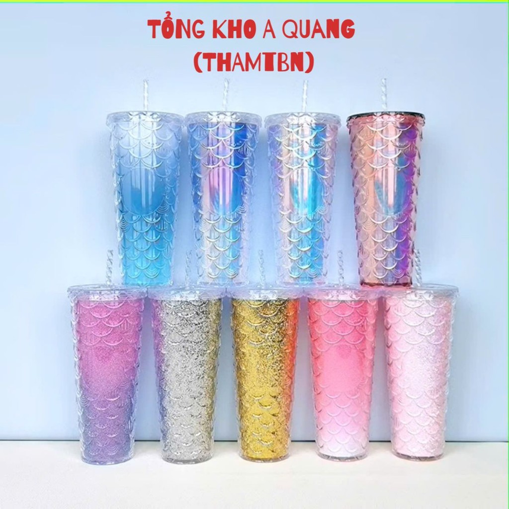 CỐC VÂY CÁ , Ly Nước 2 Lớp 710ml Vân Kim Cương / Vân Sọc / Vảy Cá Các Loại,Ly Cách Nhiệt, Có Nắp Đậy: LYCOCCHEN5684