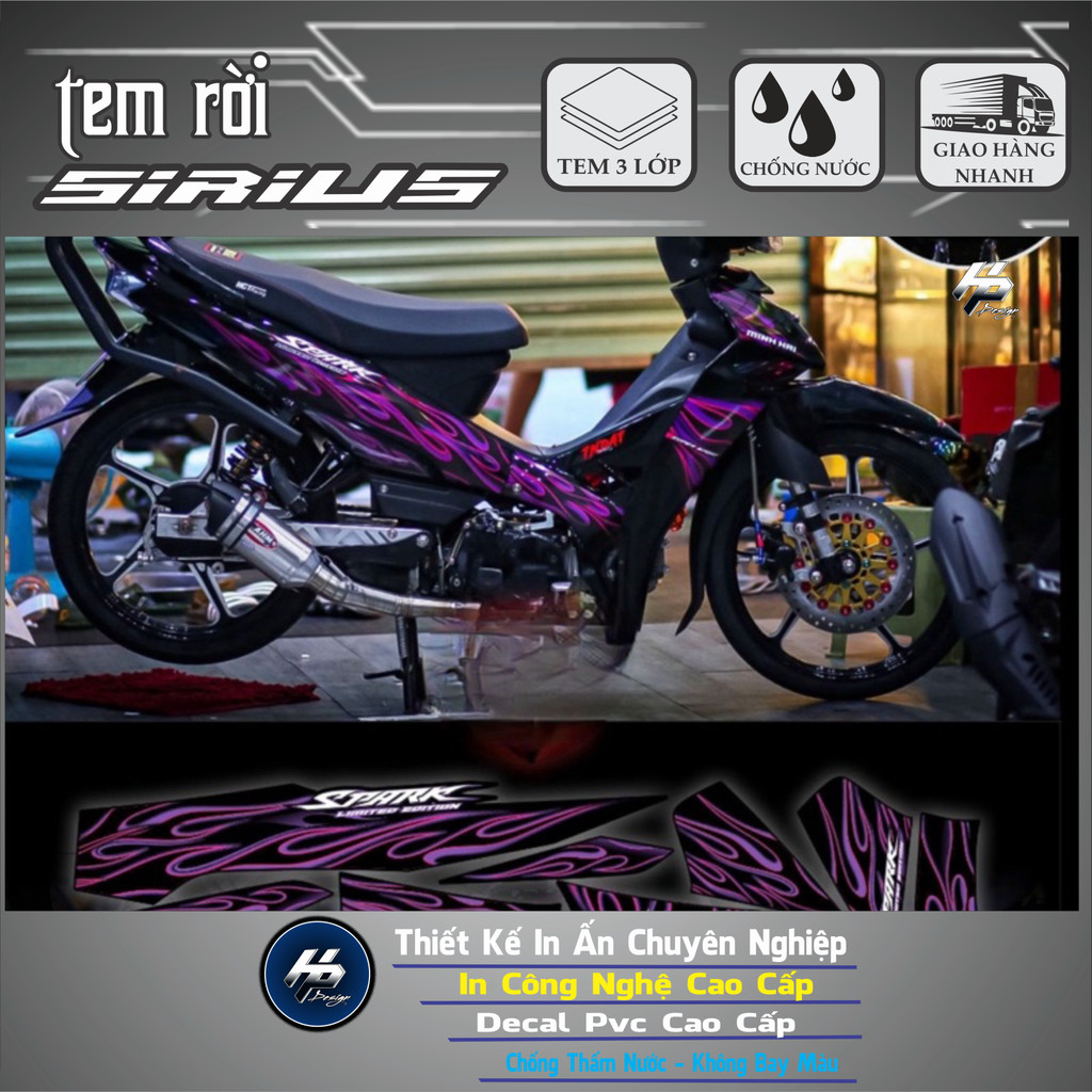 Tem rời Sirius lửa tím mới siêu đẹp,in decal trắng 3 lớp không bay màu ...