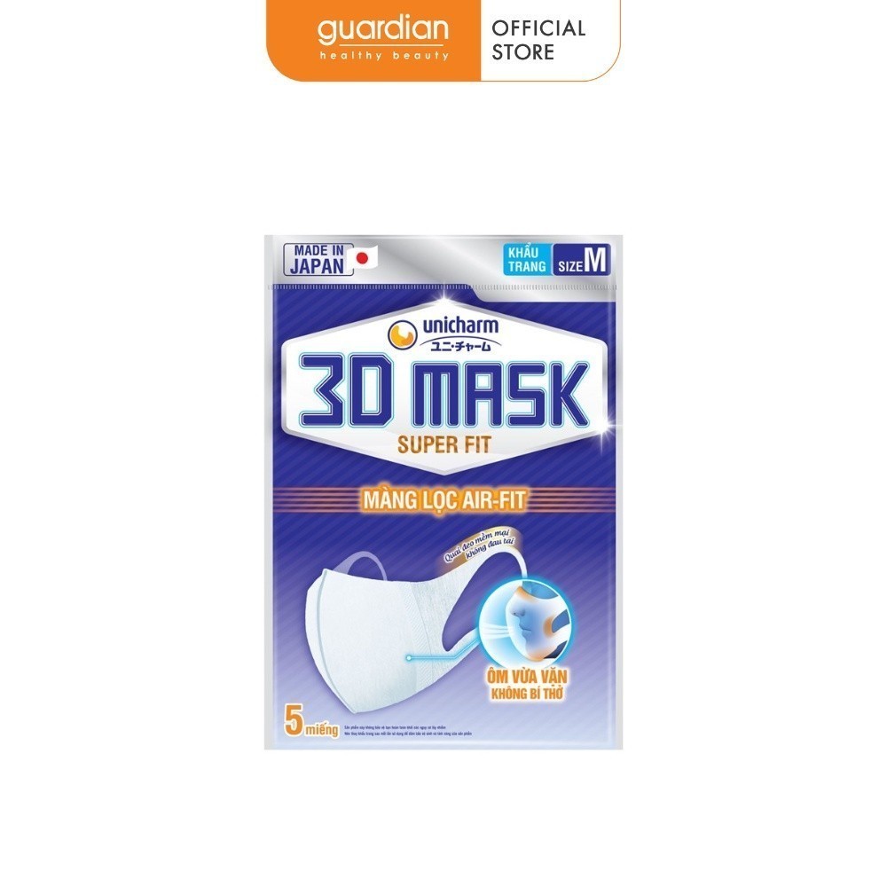 Khẩu Trang Ngăn Khói Bụi Unicharm 3D Mask Super Fit Gói 5 Cái