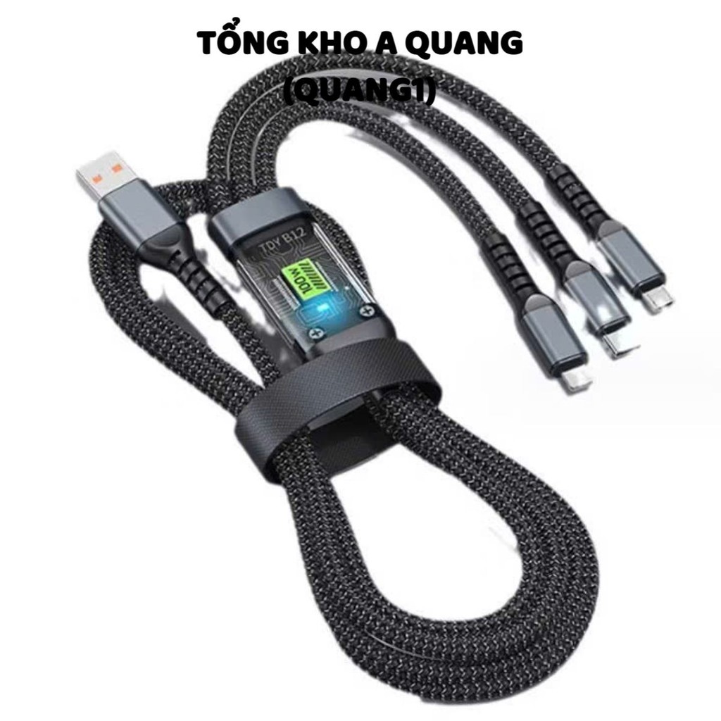 Cáp Sạc Nhanh 100w Bọc Dù Chống Rối,Dây Sạc Tự Ngắt Bảo Vệ Pin - CÁP SẠC TÍCH HỢP 3 CỔNG SẠC ĐA NĂNG TIỆN LỢI