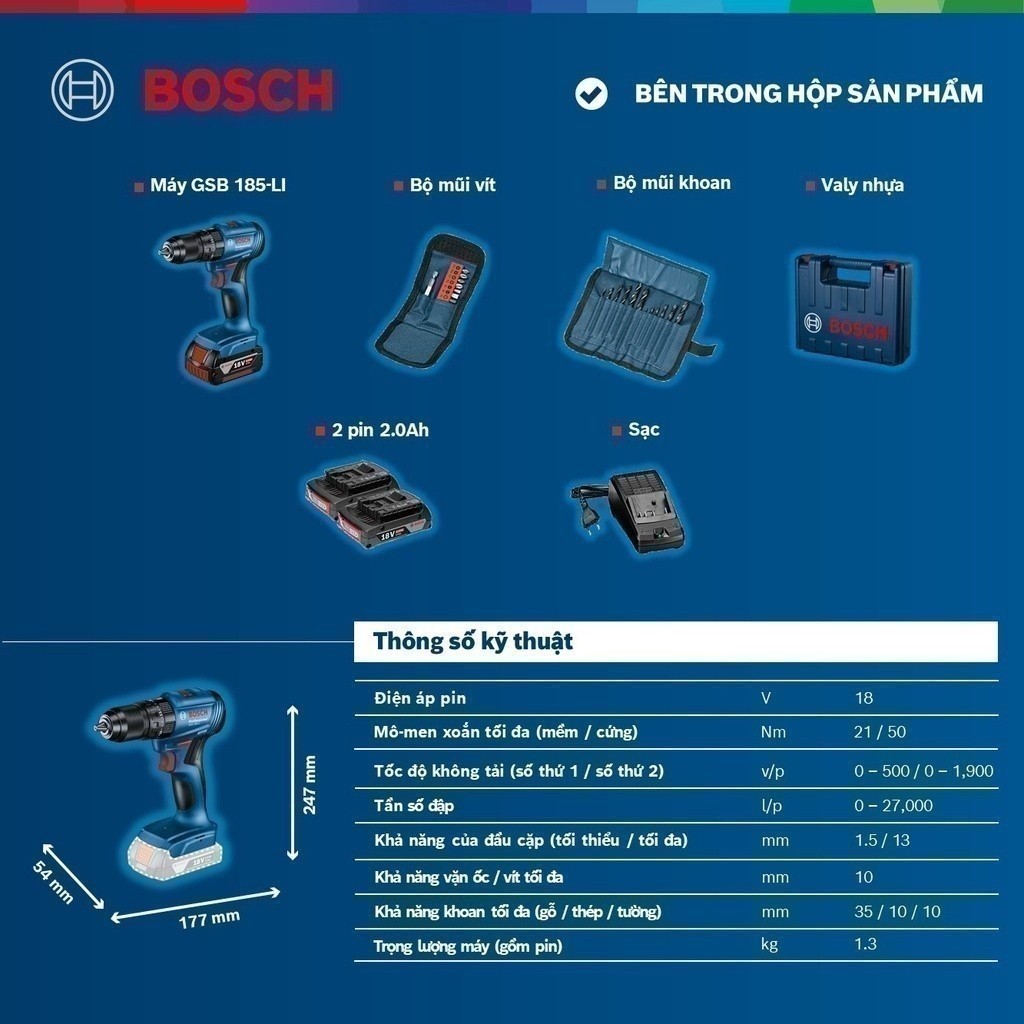 Ảnh Máy khoan động lực dùng pin Bosch GSB 185-LI 3