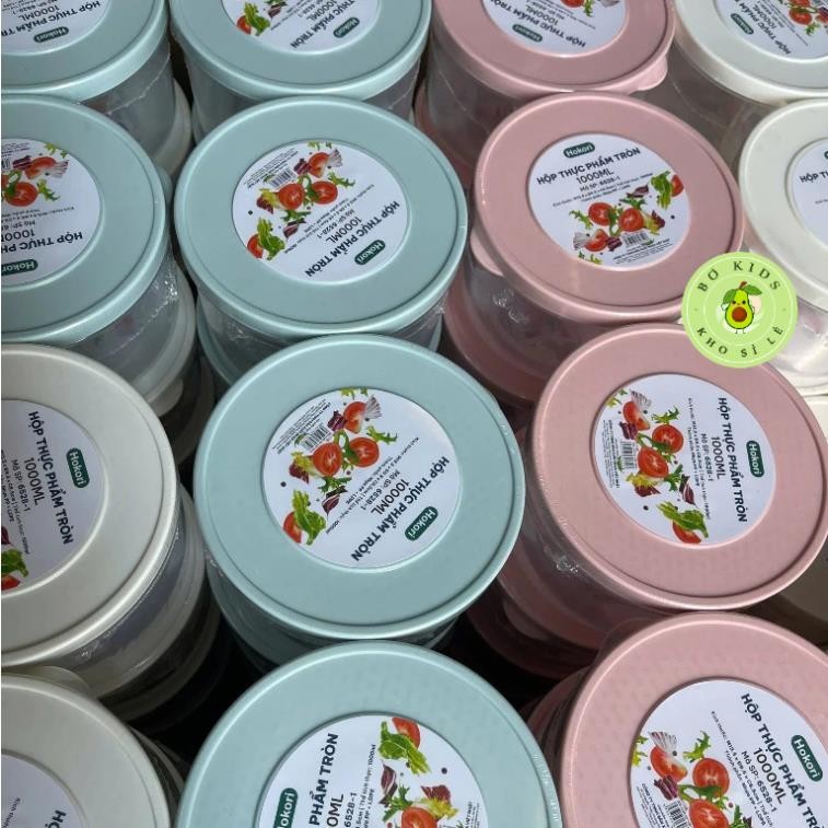 Hộp nhựa đựng thực phẩm nhựa Việt Nhật size vừa xinh 1000ml, Hộp Tròn 6528-1nắp dẻo đựng đồ ăn AMIZIN