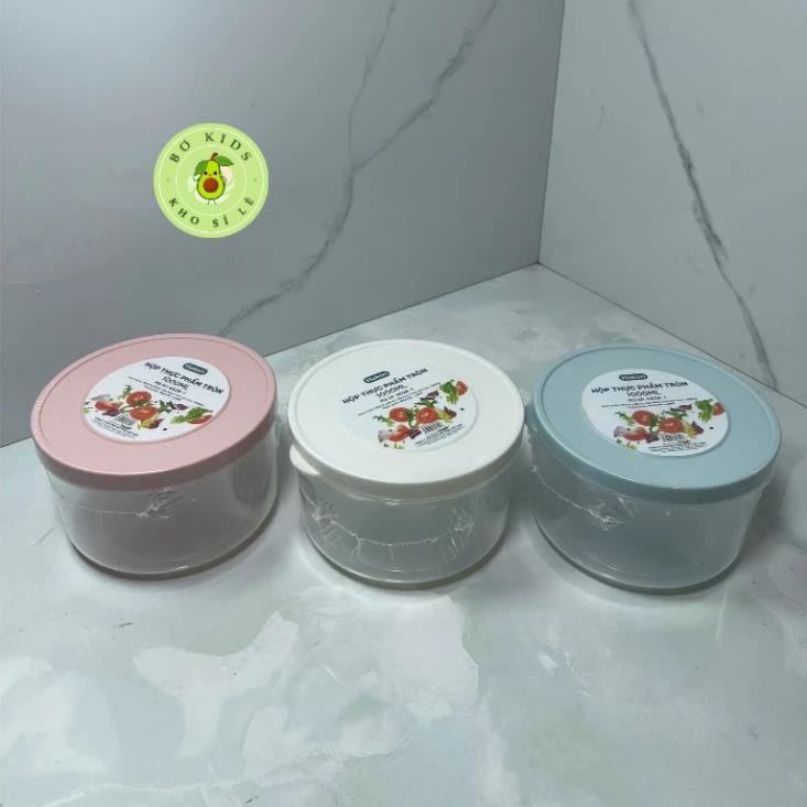 Hộp nhựa đựng thực phẩm nhựa Việt Nhật size vừa xinh 1000ml, Hộp Tròn 6528-1nắp dẻo đựng đồ ăn AMIZIN