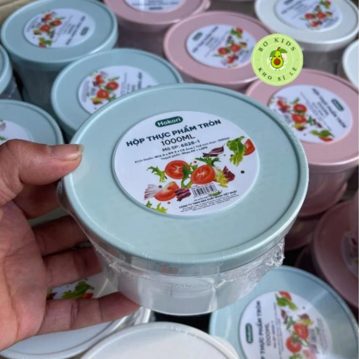 Hộp nhựa đựng thực phẩm nhựa Việt Nhật size vừa xinh 1000ml, Hộp Tròn 6528-1nắp dẻo đựng đồ ăn AMIZIN