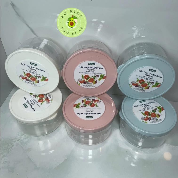 Hộp nhựa đựng thực phẩm nhựa Việt Nhật size vừa xinh 1000ml, Hộp Tròn 6528-1nắp dẻo đựng đồ ăn AMIZIN