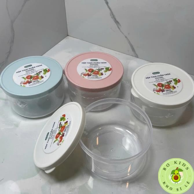 Hộp nhựa đựng thực phẩm nhựa Việt Nhật size vừa xinh 1000ml, Hộp Tròn 6528-1nắp dẻo đựng đồ ăn AMIZIN