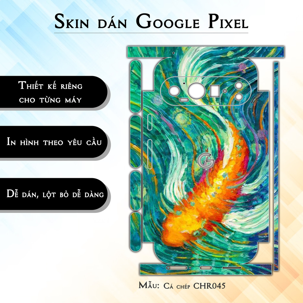 Miếng dán skin cho điện thoại Google Pixel 9 Pro Cá chép CHR045  | in hình theo yêu cầu