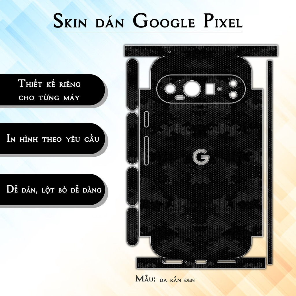 Miếng dán skin cho điện thoại Google Pixel 9 Pro da rắn đen  | in hình theo yêu cầu