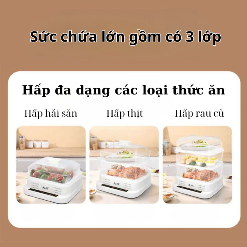 Nồi Hấp Điện Đa Năng  – 3 Tầng Inox, Công Suất Lớn, Hẹn Giờ, BH 12 Tháng (G23)