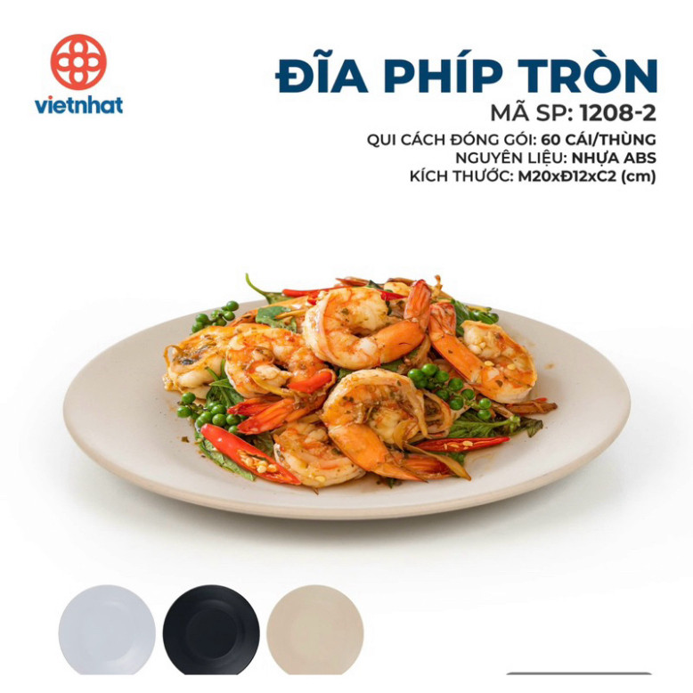 Hàng Chính Hãng Đĩa phíp tròn Việt Nhật nhiều cỡ (1208 - 3 màu) Đĩa nhựa đựng bánh kẹo, thức ăn dày dặn tiện dụng AMIZIN