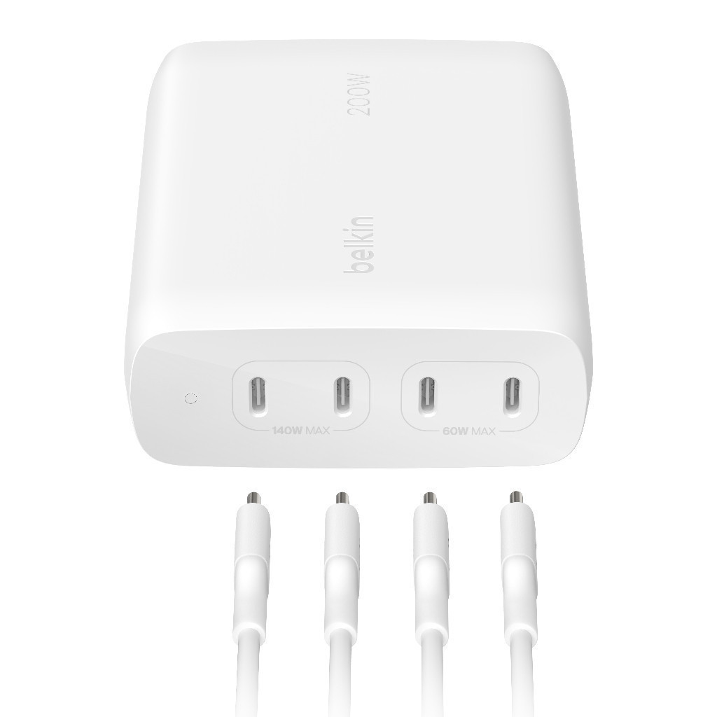 Ảnh Adapter sạc nhanh 200W Belkin 4 cổng USB-C PD 3.0 GaN màu trắng 1