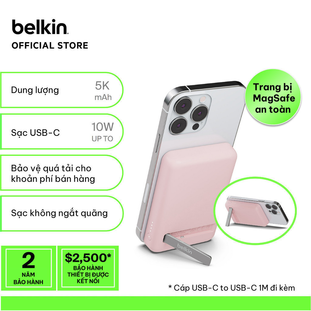 Ảnh Pin sạc dự phòng không dây Belkin BOOSTCHARGE Magnetic 7.5W 5.000mAh có chân chống, cáp đi kèm C-C 1m - BPD004bt 2