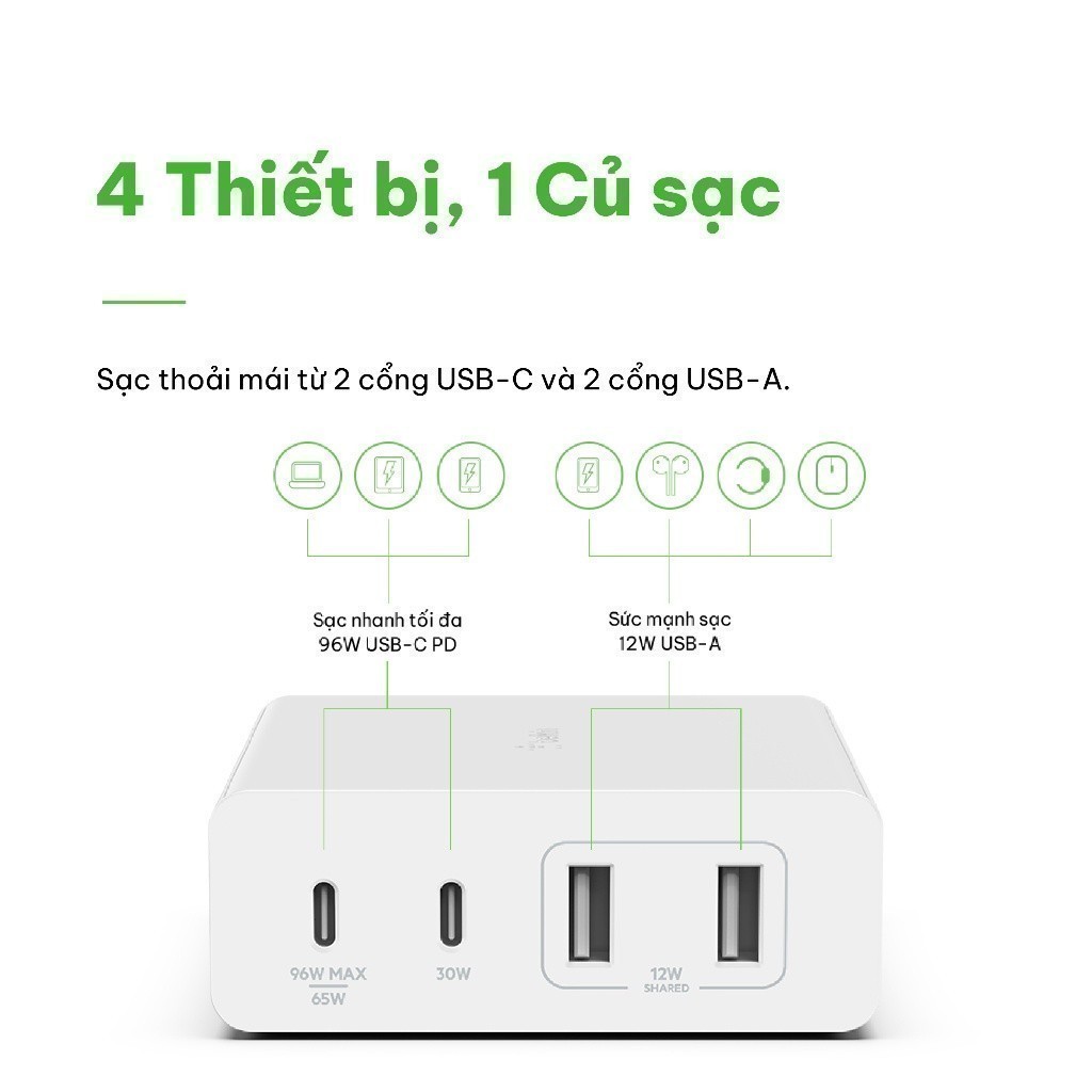 Ảnh Sạc nhanh BOOST↑CHARGE™ PRO Belkin 108W (4 cổng) GaN - 2 USB C và 2 USB A B7 (tương thích iPhone 15) 1