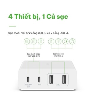 Sạc nhanh BOOST↑CHARGE™ PRO Belkin 108W (4 cổng) GaN - 2 USB C và 2 USB A B7 (tương thích iPhone 15)