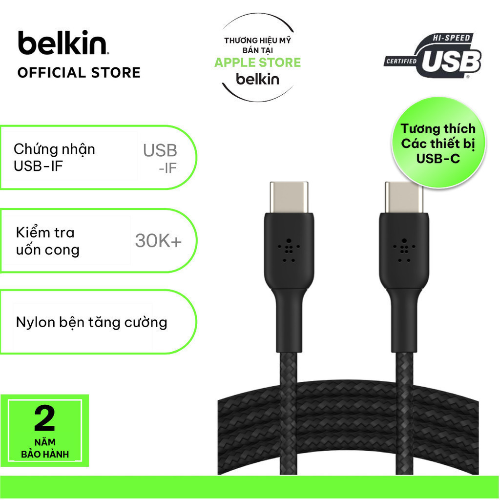 Ảnh Cáp sạc nhanh USB Type C to C BOOST↑CHARGE™ Belkin vỏ dù, 1 mét, 60W (tương thích iPhone 15) 1
