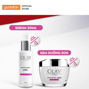 Combo Kem Dưỡng Olay Niacinamide + Aha 50g & Tinh Chất Olay Niacinamide Aha Hỗ Trợ Giảm Lão Hóa 30g